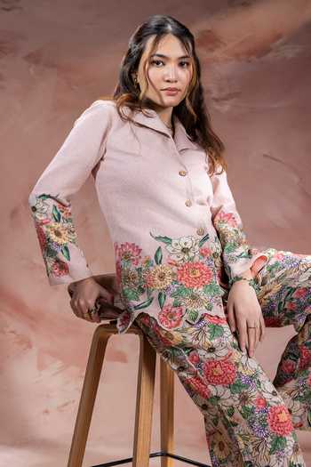 Buy_Soup By Sougat Paul_Pink Handloom Cotton Collared Baghira Embroidered Blazer With Pant _Online_at_Aza_Fashions
