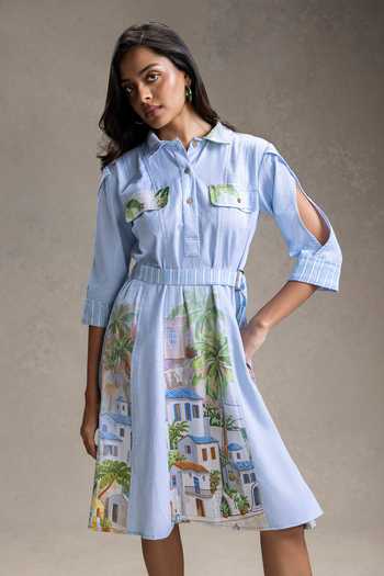 Soup By Sougat Paul Blume Print Dress With Belt 