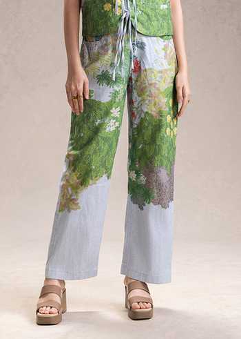 Soup By Sougat Paul_Blue Cotton, Twill V-neck Blume Print Top With Pant _Online_at_Aza_Fashions