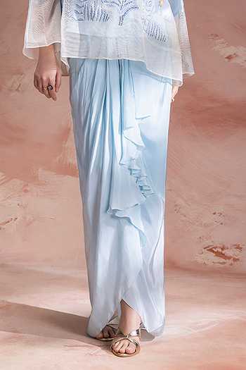 Buy_Soup By Sougat Paul_Blue Chanderi, Net Round Neck Alisa Embroidered Top Skirt Set _Online_at_Aza_Fashions