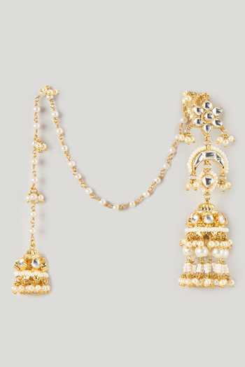 Namasya_White Stone Embellished Jhumka Earrings _Online_at_Aza_Fashions