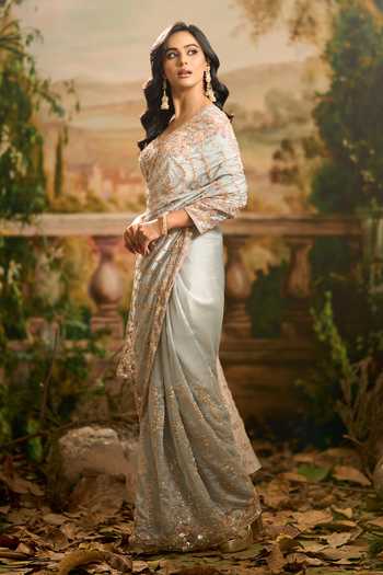Buy Samyukta Singhania Blue Georgette Sweetheart Neck Heavy Embroidered Saree And Blouse Set Online at Aza Fashions Buy_Samyukta Singhania_Blue Georgette Sweetheart Neck Heavy Embroidered Saree And Blouse Set _Online_at_Aza_Fashions