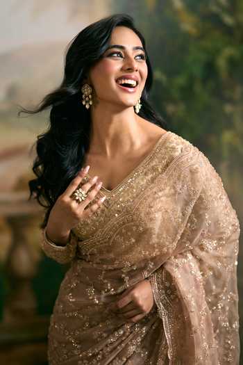 Buy Samyukta Singhania Gold Georgette Scoop Neck Embroidered Saree And Blouse Set Buy_Samyukta Singhania_Gold Georgette Scoop Neck Embroidered Saree And Blouse Set