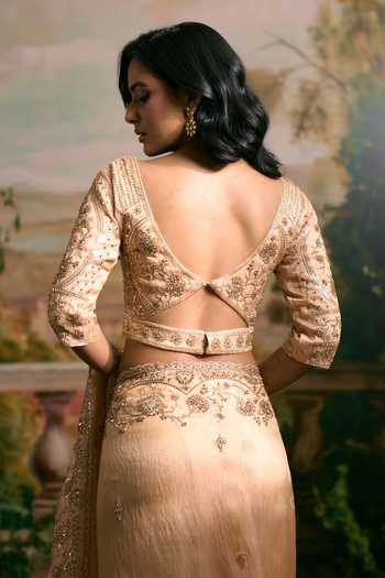 Buy Samyukta Singhania Beige Organza Sweetheart Neck Saree And Blouse Set Buy_Samyukta Singhania_Beige Organza Sweetheart Neck Saree And Blouse Set