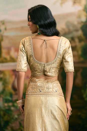 Buy_Samyukta Singhania_Gold Tissue Banarsi Saree And Blouse Set 