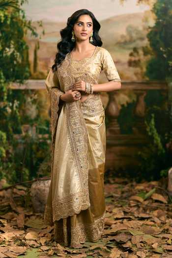 Buy_Samyukta Singhania_Gold Tissue Banarsi Saree And Blouse Set