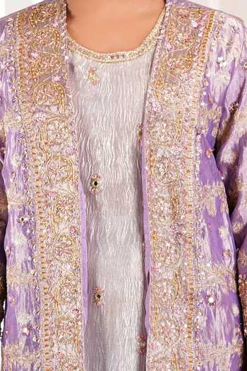 Buy_Sheeshakari_Purple Silk Open Neck Hand Embroidered Jacket Pant Set 