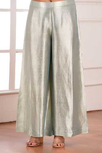 Shop_Sheeshakari_Green Silk Open , Round Hand Embroidered Jacket Pant Set _Online_at_Aza_Fashions