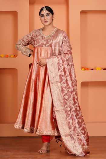 Sheeshakari Silk Contrast Yoke Anarkali Set 