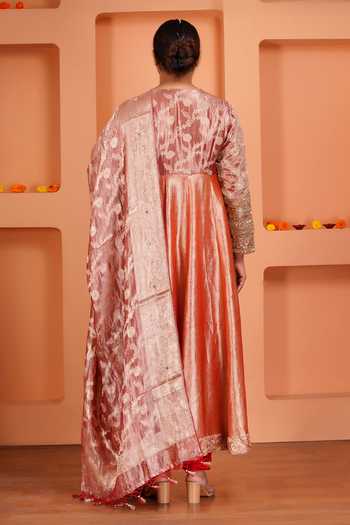 Sheeshakari Silk Contrast Yoke Anarkali Set 