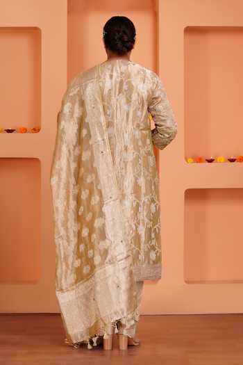 Sheeshakari Floral Pattern Silk Kurta Set 
