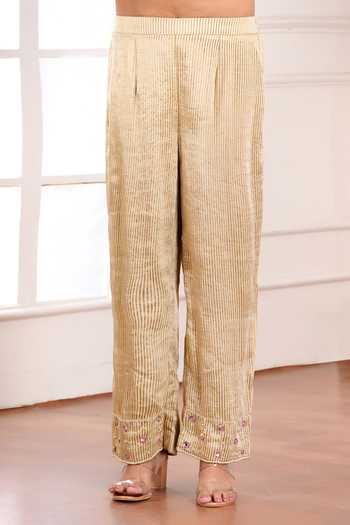 Sheeshakari_Yellow Silk V-neck, Yes Embroidered Yoke Kurta Set _Online_at_Aza_Fashions