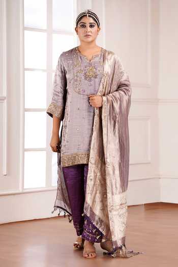 Sheeshakari Embroidered Yoke Silk Kurta Set 
