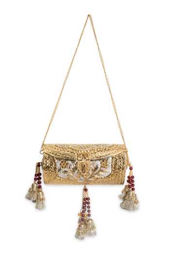 Shop 5elements Gold Varnika Embellished Clutch Online at Aza Fashions Shop_5elements_Gold Varnika Embellished Clutch _Online_at_Aza_Fashions