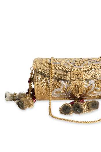 5elements Gold Varnika Embellished Clutch at Aza Fashions 5elements_Gold Varnika Embellished Clutch _at_Aza_Fashions