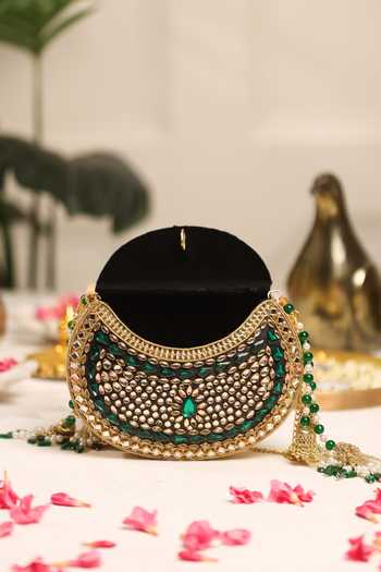 5elements_Gold Beads, Pearls, Stones, Tassels Meherzaan Embellished Potli Bag _Online_at_Aza_Fashions