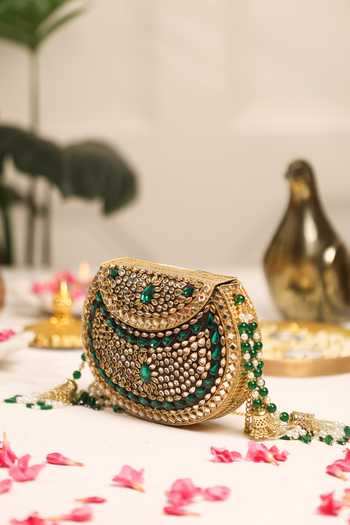 Buy_5elements_Gold Beads, Pearls, Stones, Tassels Meherzaan Embellished Potli Bag _Online_at_Aza_Fashions