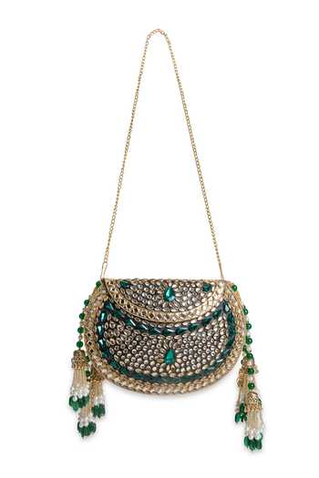 Shop_5elements_Gold Beads, Pearls, Stones, Tassels Meherzaan Embellished Potli Bag _Online_at_Aza_Fashions