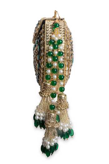 Buy_5elements_Gold Beads, Pearls, Stones, Tassels Meherzaan Embellished Potli Bag 