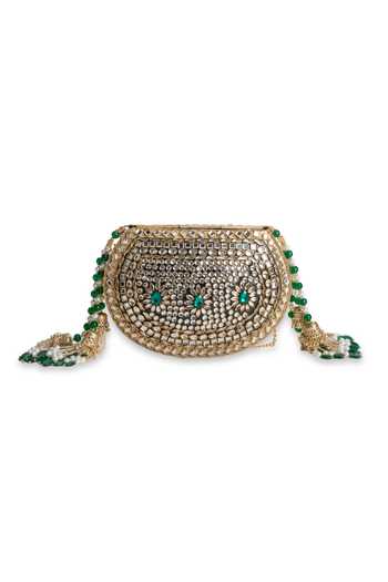 Shop_5elements_Gold Beads, Pearls, Stones, Tassels Meherzaan Embellished Potli Bag 