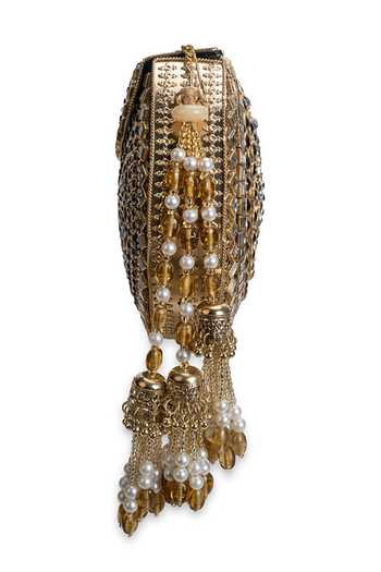 5elements_Gold Iraanshi Floral Embellished Clutch Bag _Online_at_Aza_Fashions