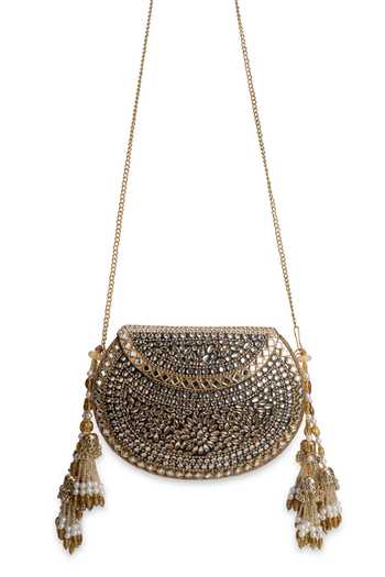 Buy_5elements_Gold Iraanshi Floral Embellished Clutch Bag _Online_at_Aza_Fashions
