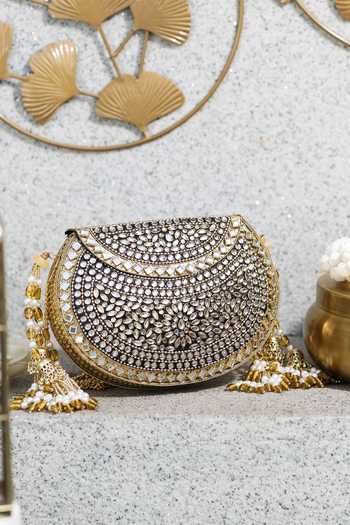 Shop_5elements_Gold Iraanshi Floral Embellished Clutch Bag 
