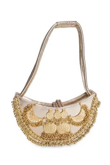 5elements_Gold Aabha Embellished Baguette Bag _at_Aza_Fashions