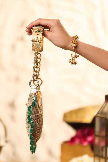 Buy_5elements_Gold Mehrunisa Embroidered Baguette Handbag _Online_at_Aza_Fashions