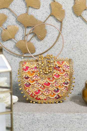 5elements_Multi Color Suranjali Embroidered Potli Bag _Online_at_Aza_Fashions