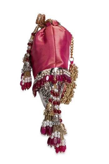5elements_Pink Beads, Pearls, Tassels Raktima Beaded Potli _Online_at_Aza_Fashions