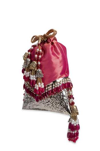 Buy_5elements_Pink Beads, Pearls, Tassels Raktima Beaded Potli _Online_at_Aza_Fashions