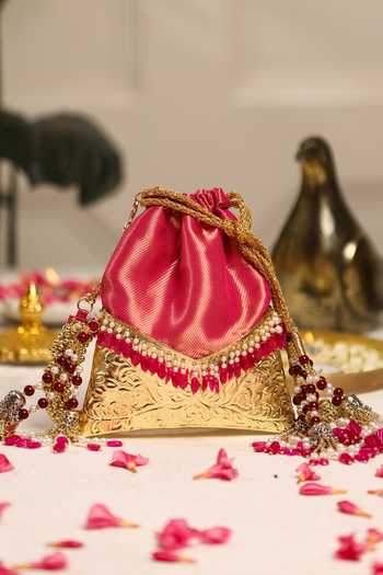 Shop_5elements_Pink Beads, Pearls, Tassels Raktima Beaded Potli _Online_at_Aza_Fashions