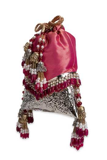 Buy_5elements_Pink Beads, Pearls, Tassels Raktima Beaded Potli 