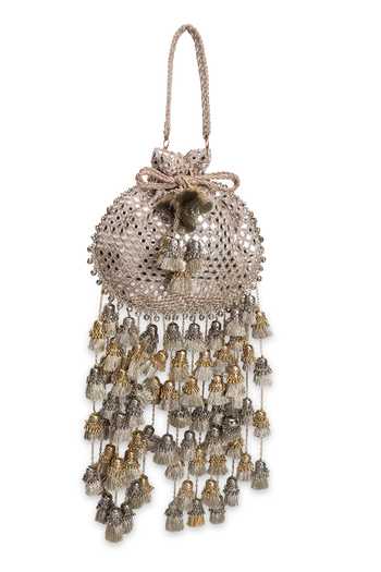 Shop_5elements_Gold Mirrors, Tassels Rajnisha Work Potli _Online_at_Aza_Fashions