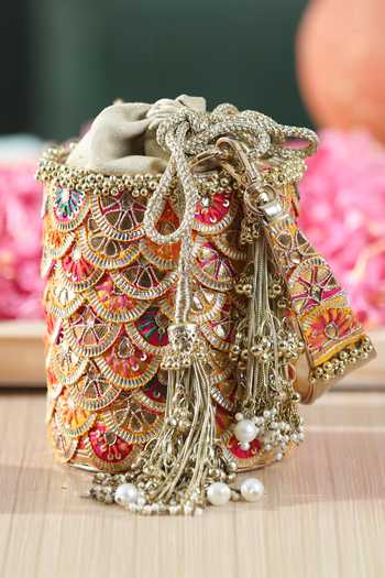 5elements_Multi Color Embroidery, Beads, Pearls, Zari, Tassels Rangmaala Potli Bag _Online_at_Aza_Fashions