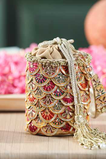 Buy_5elements_Multi Color Embroidery, Beads, Pearls, Zari, Tassels Rangmaala Potli Bag _Online_at_Aza_Fashions