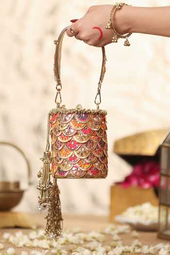 Shop_5elements_Multi Color Embroidery, Beads, Pearls, Zari, Tassels Rangmaala Potli Bag _Online_at_Aza_Fashions