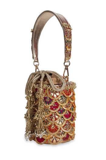 5elements_Multi Color Embroidery, Beads, Pearls, Zari, Tassels Rangmaala Potli Bag _at_Aza_Fashions