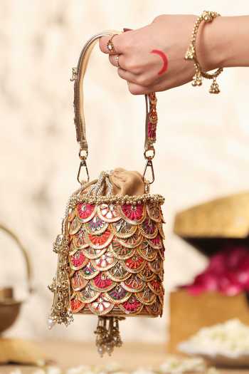 Buy_5elements_Multi Color Embroidery, Beads, Pearls, Zari, Tassels Rangmaala Potli Bag 
