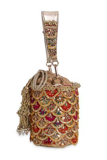 Shop_5elements_Multi Color Embroidery, Beads, Pearls, Zari, Tassels Rangmaala Potli Bag 