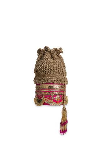 Buy_5elements_Pink Embroidery, Beads, Zari, Tassels Kanakraas Embellished Potli _Online_at_Aza_Fashions