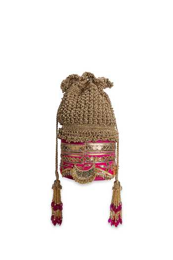 Shop_5elements_Pink Embroidery, Beads, Zari, Tassels Kanakraas Embellished Potli _Online_at_Aza_Fashions