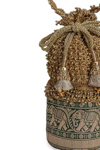 5elements_Green Beads, Zari, Tassels Gajraaj Embellished Potli _Online_at_Aza_Fashions