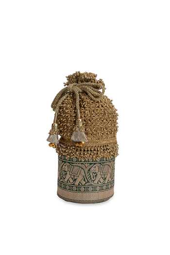 Buy_5elements_Green Beads, Zari, Tassels Gajraaj Embellished Potli _Online_at_Aza_Fashions