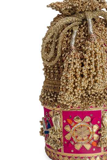 5elements_Pink Beads, Zari, Tassels Morika Beadwork Potli _Online_at_Aza_Fashions