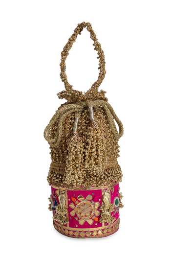 Buy_5elements_Pink Beads, Zari, Tassels Morika Beadwork Potli _Online_at_Aza_Fashions