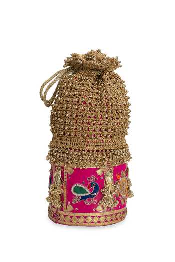 Shop_5elements_Pink Beads, Zari, Tassels Morika Beadwork Potli _Online_at_Aza_Fashions