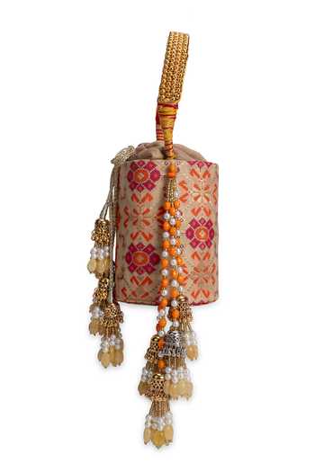 Buy_5elements_Multi Color Embroidery, Beads, Pearls, Tassels Utsavi Floral Pattern Potli _Online_at_Aza_Fashions