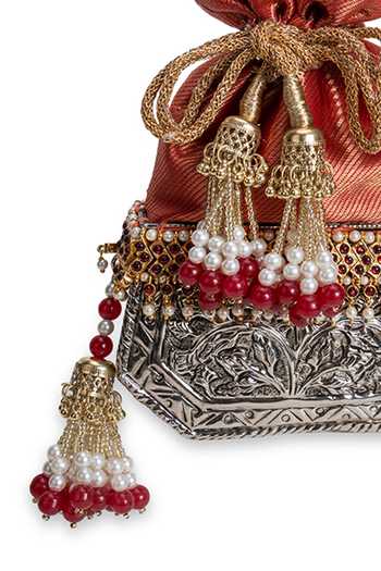 Shop_5elements_Red Beads, Pearls, Tassels Raktika Brocade Potli 